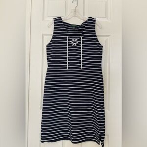 Ralph Lauren Nautical Dress Blue White Striped Sleeveless L